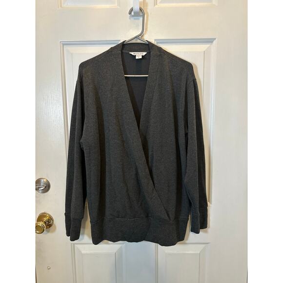 Athleta Athletic Top Women's Size L Gray Heather Purana V-Neck Wrap Sweatshirt - Picture 2 of 7